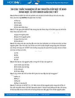 30 câu hỏi trắc nghiệm về phần Di truyền cấp độ tế bào Sinh học 12 có video lời giải