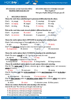 Đề thi học kì 1 Tiếng Anh lớp 12 THPT Đào Duy Từ - Đắk Nông