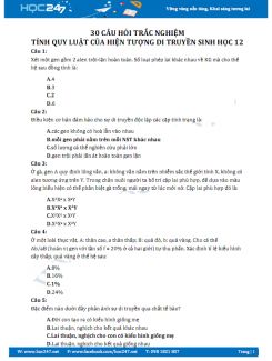 30 câu trắc nghiệm Tính quy luật của hiện tượng di truyền Sinh học 12 có video giải