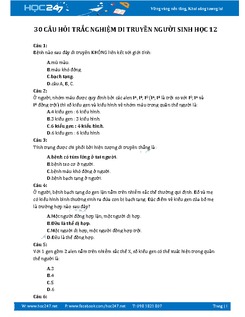 30 câu hỏi trắc nghiệm về Di truyền người Sinh học 12 có video lời giải