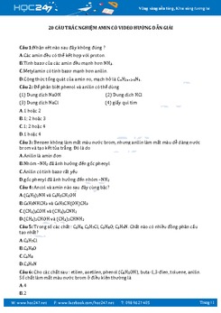 20 Câu trắc nghiệm Amin Hóa 12 Có video hướng dẫn giải