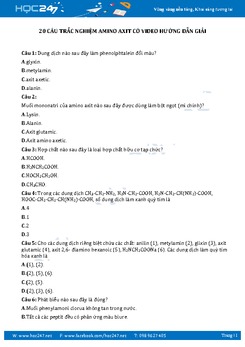 20 Câu trắc nghiệm Amino Axit Hóa 12 Có video hướng dẫn giải