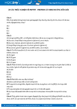 20 Câu trắc nghiệm Peptit Protein Hóa 12 Có video hướng dẫn giải