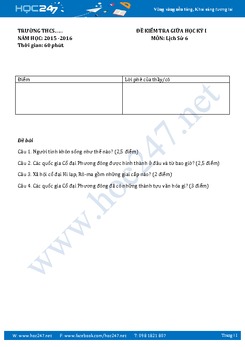 Đề thi giữa kì 1 môn Lịch sử 6 - Trường THCS