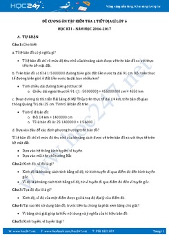 Đề cương ôn tập kiểm tra 1 tiết môn Địa lý 6 năm 2016-2017