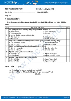 115 Câu hỏi trắc nghiệm Lịch sử 11 - Phần 1 Lịch sử thế giới