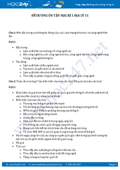 Đề cương ôn tập HK1 môn Địa lý 11 năm 2017-2018