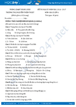 Đề kiểm tra HK1 môn Địa 6 năm 2016-2017 trường THCS Nguyễn Thiện Thuật