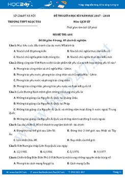 Đề thi giữa kì 1 môn Sử 12 năm học 2017-2018 trường THPT Ngọc Tảo