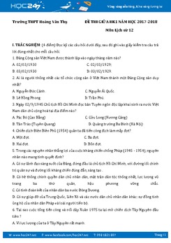 Đề thi giữa HK1 môn sử 12 năm học 2017-2018 trường THPT Hoàng Văn Thụ