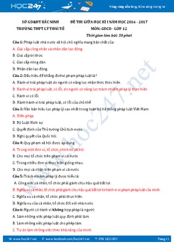 Đề thi giữa kì 1 môn GDCD 12 năm học 2016-2017  - trường THPT Lý Thái Tổ