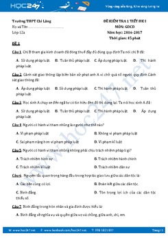 Đề thi giữa kì 1 môn GDCD 12 năm học 2016-2017 - trường THPT Chi Lăng