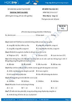 Đề thi hK1 môn Địa 12 năm học 2016-2017 trường THPT Đa Phúc