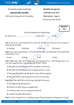 Đề thi HK1 môn Lịch sử 12 năm học 2016-2017 trường THPT Đa Phúc