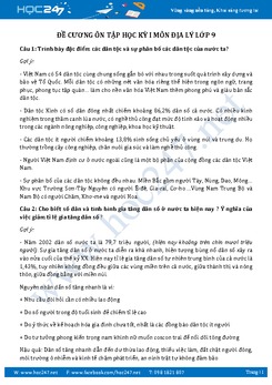 Đề cương ôn tập HK1 môn Địa lý 9 năm học 2017-2018