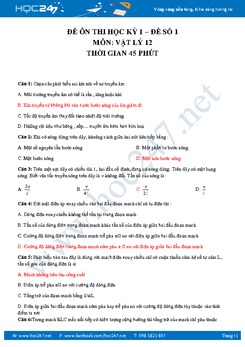 Giải đề thi học kì I Vật Lý 12 có video hướng dẫn