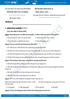 Đề thi HK1 môn GDCD 11 trường THPT Số 1 An Nhơn năm học 2016-2017