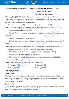 Đề thi HK1 môn Lịch sử 9 Phòng GD và ĐT Vĩnh Tường