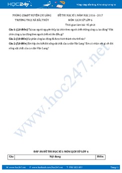 Đề thi HK1 môn Lịch sử 6 trường THCS Bắc Thủy