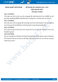 Đề thi HK1 môn Lịch sử 9 trường THPT Châu Thành