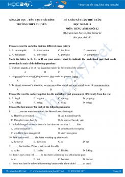 Đề thi thử THPT QG Tiếng Anh THPT Chuyên Thái Bình