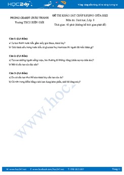 Đề thi giữa HK2 môn Sinh học 8 - THCS Biên Giới có lời giải