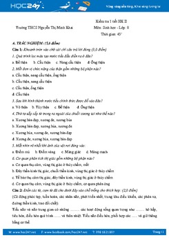 Đề thi giữa HK2 môn Sinh học 8 - THCS Nguyễn Thị Minh Khai có lời giải