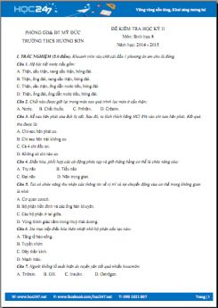 Đề thi giữa HK2 môn Sinh học 8 - THCS Hương Sơn có lời giải