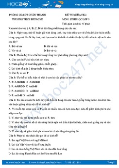 Đề thi giữa HK2 môn Sinh học 9 - THCS Biên Giới có đáp án