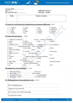 Đề kiểm tra 1 tiết môn Tiếng Anh lớp 6 lần thứ 2 HK2