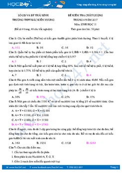 Đề thi HK2 môn Sinh học 11 - THPT Bắc Kiến Xương - Thái Bình có đáp án