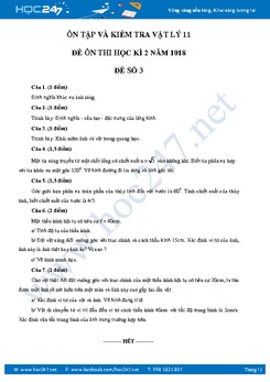 Đề ôn thi học kì 2 môn Vật lý 11 năm 2018 - Đề số 3