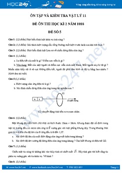 Đề ôn thi học kì 2 môn Vật lý 11 năm 2018 - Đề số 5