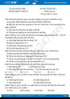 Đề thi học kì 2 môn Lịch sử lớp 12 THPT Lý Thái Tổ - Bắc Ninh
