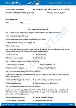 Đề thi học kì 2 môn GDCD lớp 12 THPT Chuyên Lê Quý Đôn - Bình Định