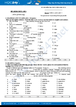 Đề thi học kì 2 môn Tiếng Anh lớp 7 năm 2018