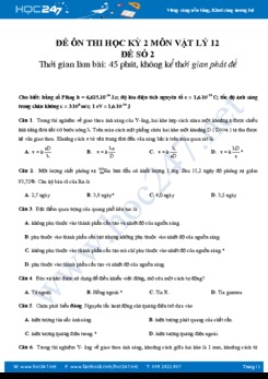 Đề thi học kì 2 môn Vật lý 12 năm 2018- Đề ôn luyện số 2