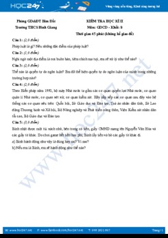 Đề thi HK2 môn GDCD lớp 8 THCS Bình Giang - Kiên Giang