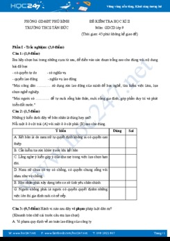 Đề thi HK2 môn GDCD lớp 9 THCS Tân Đức