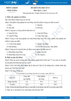 Đề thi HK2 môn Địa lý lớp 9 Phòng GD-ĐT Vĩnh Tường