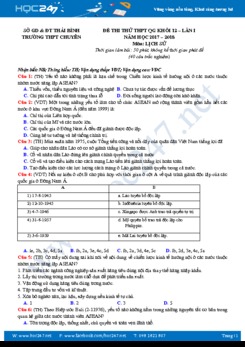 Đề thi thử THPT QG Lịch Sử năm 2018 - THPT Chuyên Thái Bình