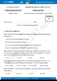 Đề thi trắc nghiệm HK2 Vật lý 11- THPT Lê Quý Đôn- Hải Phòng