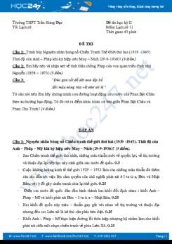 Đề thi HK2 môn Lịch sử lớp 11 THPT Trần Hưng Đạo