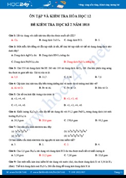 Đề kiểm tra trắc nghiệm học kì 2 môn Hóa học 12 có đáp án