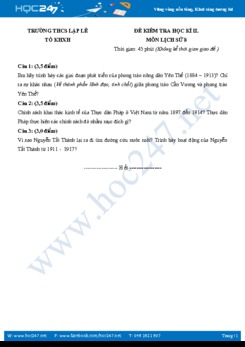 Đề thi HK2 môn Lịch sử lớp 8 năm 2018 có đáp án