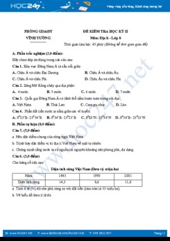 Đề thi HK2 môn Địa lý lớp 8 phòng GD&ĐT Vĩnh Tường