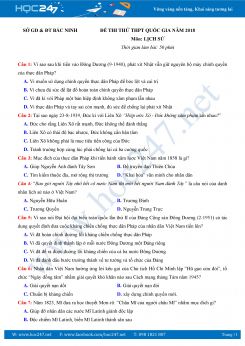Đề thi thử THPT QG môn Lịch Sử năm 2018 - Sở GD&ĐT Bắc Ninh