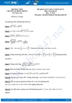 Đề thi học kỳ II lớp 10 Trường Chuyên Lê Hồng Phong