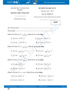 2 đề thi học kì 2 môn Toán 12 có đáp án