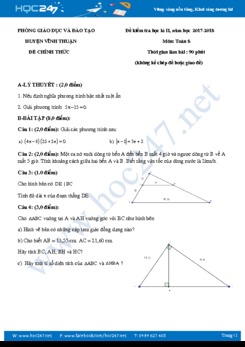 Đề thi học kì 2 môn Toán năm 2018 huyện Vĩnh Thuận có đáp án